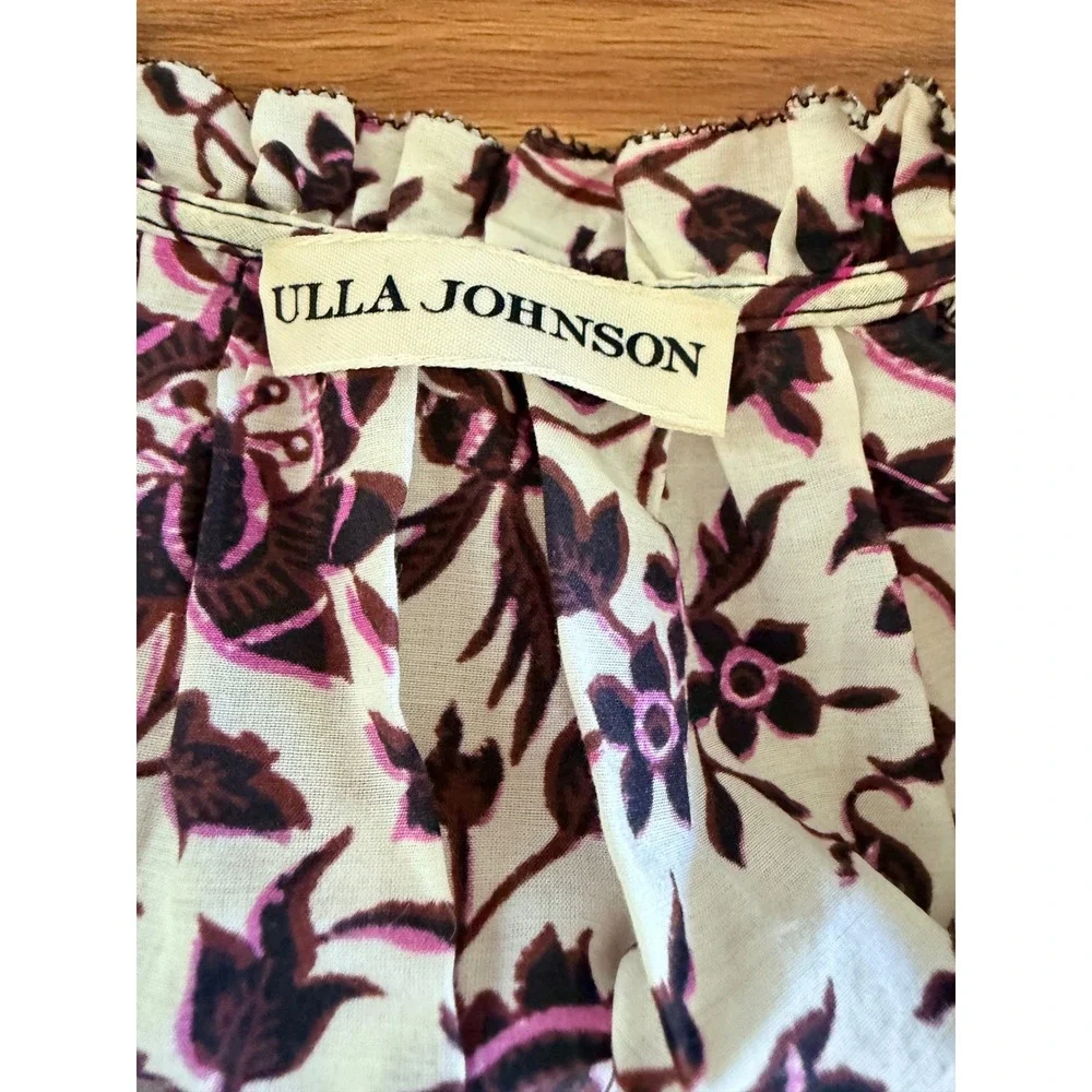 Ulla Johnson Asis Midi Dress Cotton Silk Batik Floral Tiered Purple Fuchsia 0